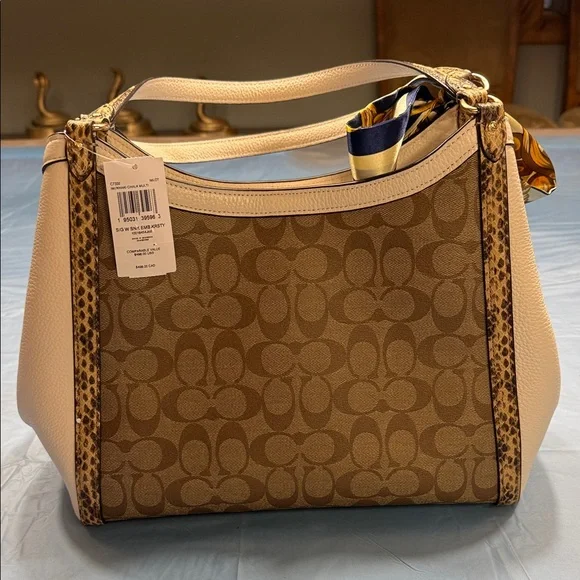 Coach Tan and Cream Signature Shoulder Bag With Purse Scarf - Picture 4 of 13